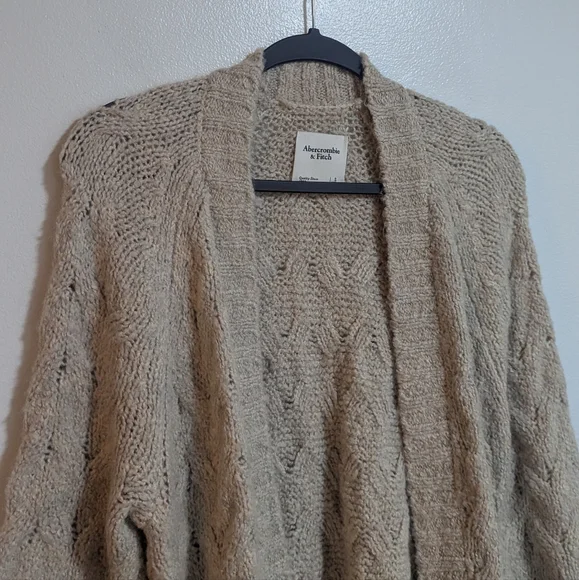Abercrombie & Fitch Wool Blend Tan Oversized Open Front Cardigan Sweater Small - Picture 3 of 8